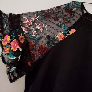 Shein sheer embroidered sleeve top